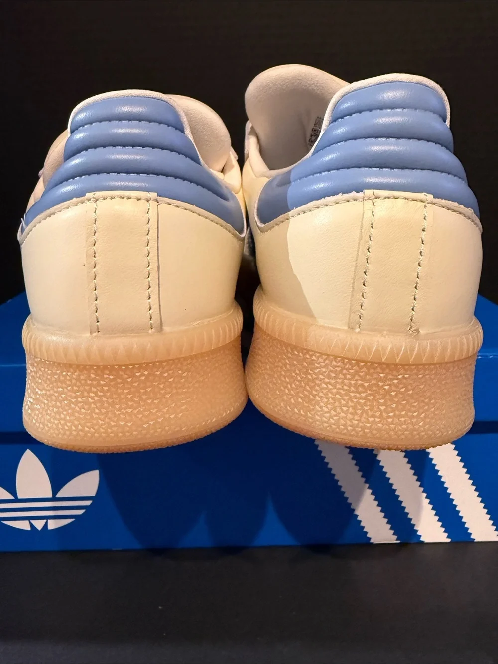 adidas Samba Sneakers in Cream with Light Blue Stripes 6.5W/5.5Y